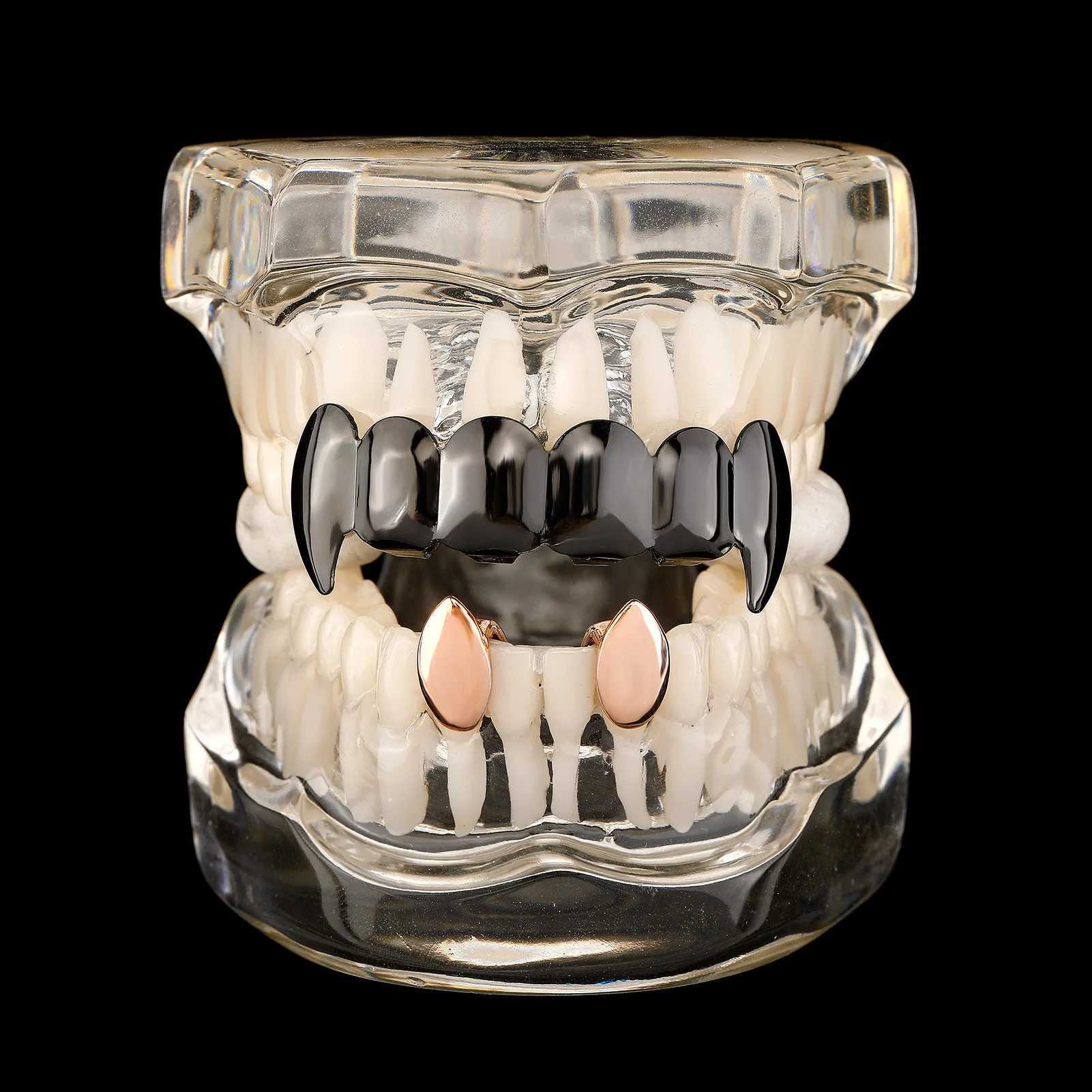 RACHELZ Gothic Style Black Teeth Grillz Caps Vampire Fangs Punk Glossy Tooth Grills For Women Men Jewelry Halloween Party GiftXJ250114