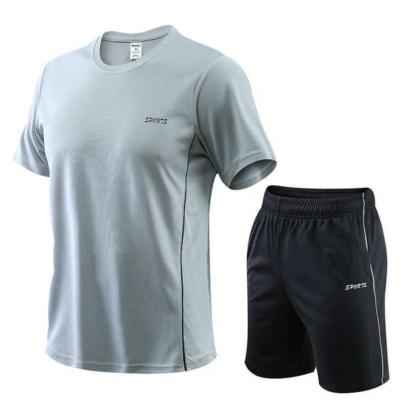 CHRLCK Mens Running Set Summer Quick Drying Sweat-absorbing Short Sleeved T-shirt Shorts Sports Suit Two-piece Set Men X250129