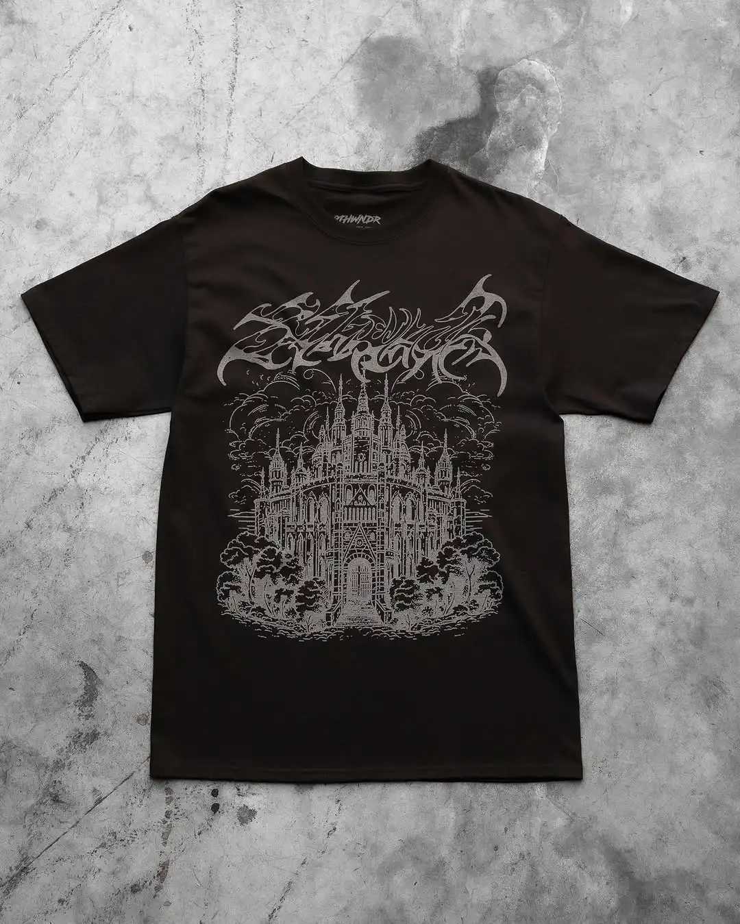 American Gothic Simple Hand-painted Castle Pattern Printed T-shirt Mens Spring Pure Cotton Short-sleeved Trendy Y2K ClothingXJ250117