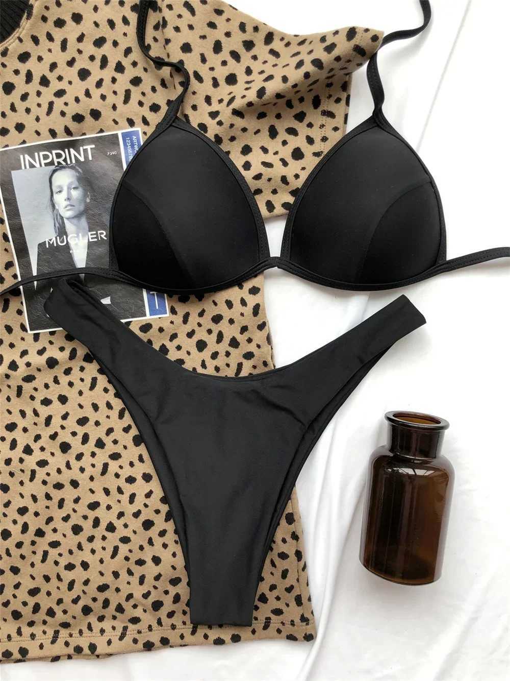 Black Bikini Push Up Swimsuit Trend Vacation Swimwear Pads Women Sexy String Beach Outfits Split Bathing Suits Micro Bikinis SetXJ250120