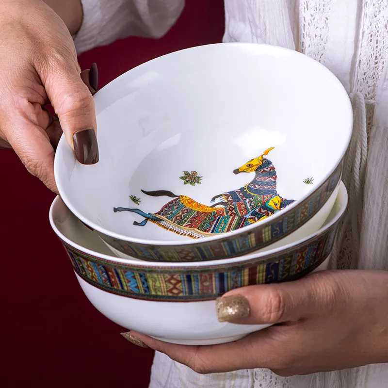 Ceramic Steak Plate Soup Dish Spoon Bowl Porcelain Luxury European Food Kitchen Tableware Set Wedding Gift Present 8/10 Inches X250129