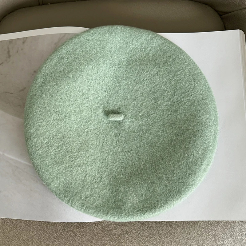 Luna Dolphin Women Autumn Winter Wool Mushroom Hat Berets Avocado Green Vintage Artist Cap Painter Beanie Hat Sweet Color Warm 250120
