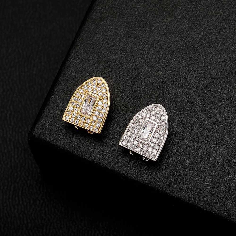 RACHELZ Fashion Iced Out CZ Stone Single Fangs Teeth Grillz For Women Men Hip Hop Zircon Tooth Caps Jewelry Cosplay GiftXJ250114