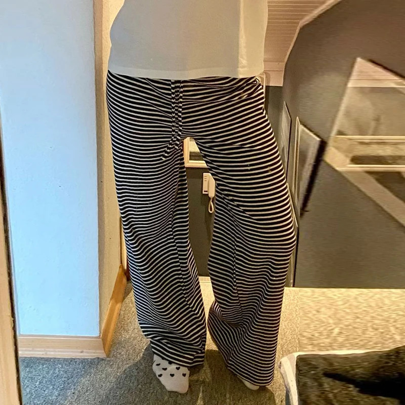 Rapcopter y2k Striped Trousers Women Vintage Casual Streetwear Shirring Baggy Harajuku Sweatpants Homewear Korean Pants 90s 250122