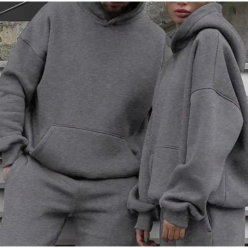 Men Tracksuit Spring Autumn Two Pieces Sets Oversize Outfits Hooded Sweatshirts Trouser Solid Sportswear Women Warm Suits 250121