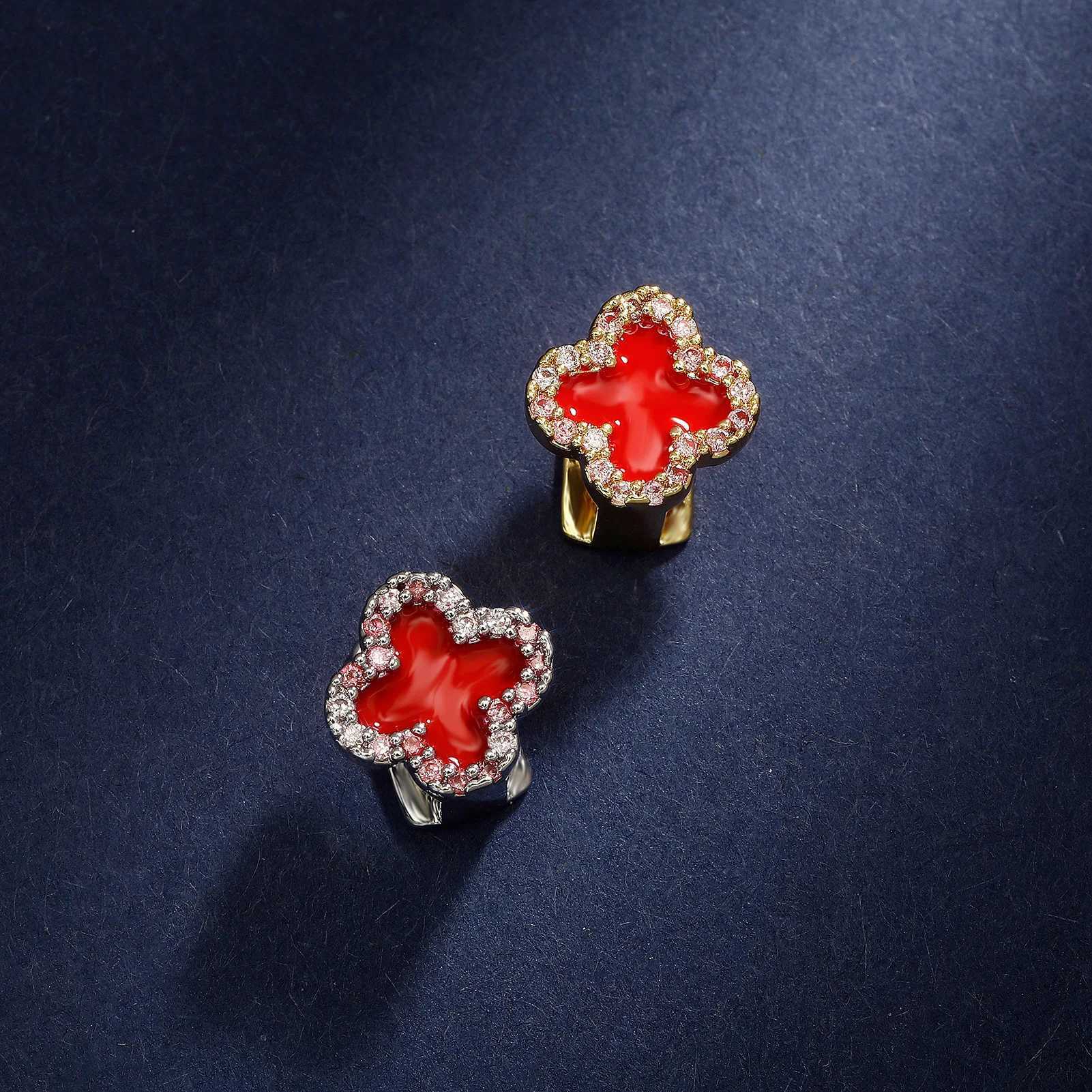 Gold Silver Color Single Flower Iced Out Grillz Teeth Men Women Hip Hop Bling Tooth Grills Caps Fashion JewelryXJ250114