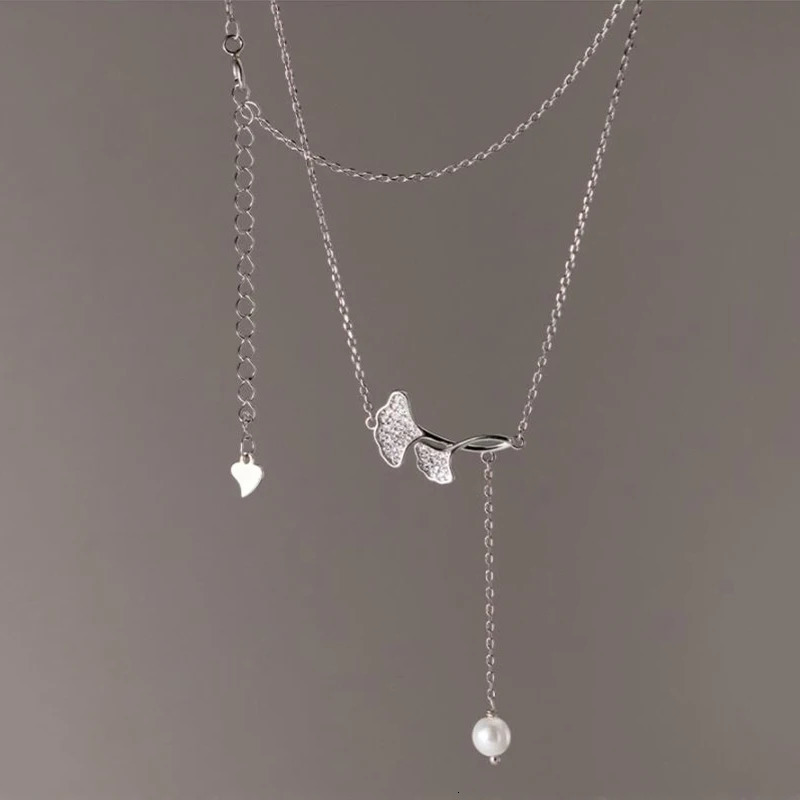 WANTME 925 Sterling Silver Fashion Sweet Ginkgo Leaf Pendant Clavicle Charm Necklace for Women Elegant Wedding Party Jewelry 250117