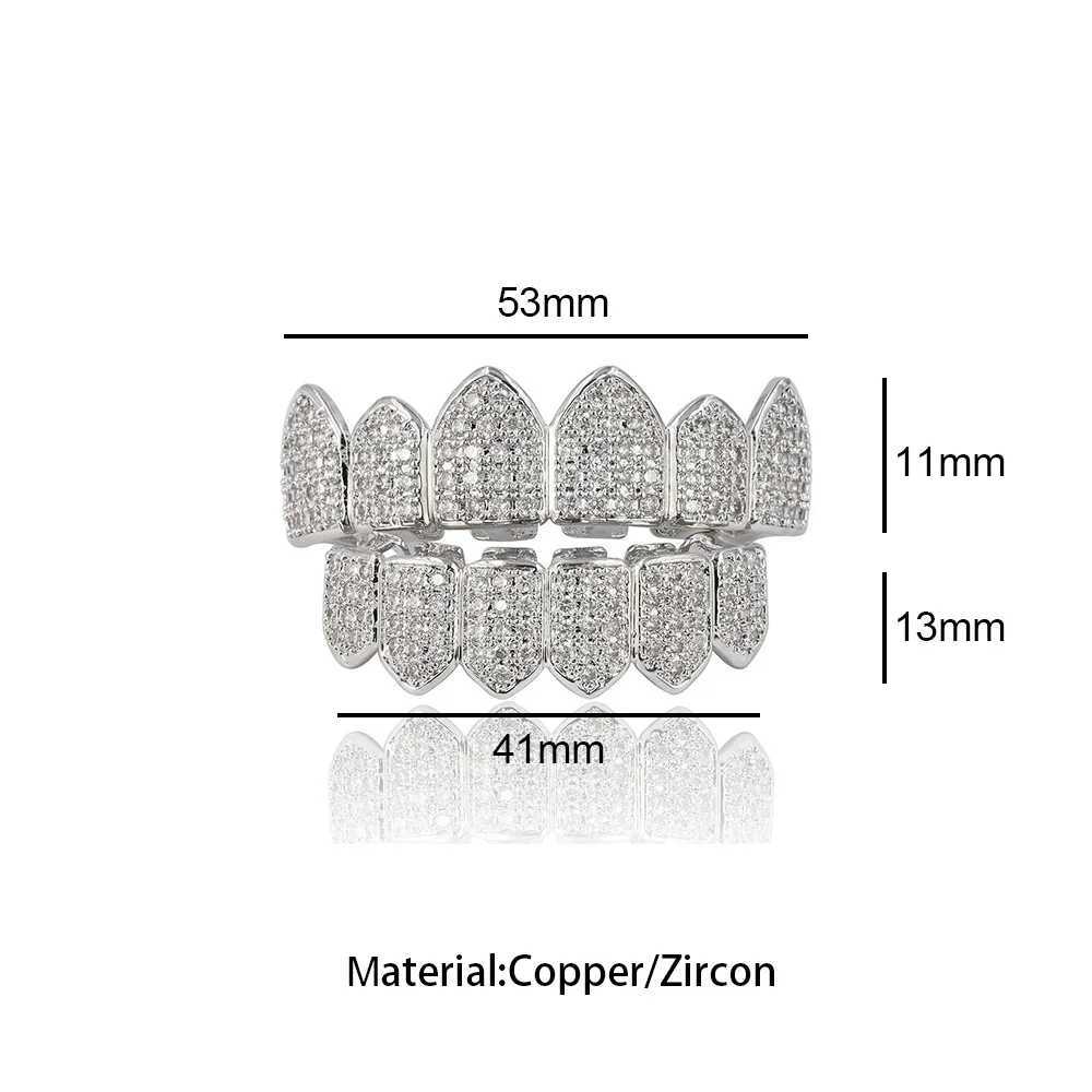 RACHELZ Hip Hop Shiny Micro-Paved Zircon Teeth Grillz Fangs 14K Gold Plated CZ Stone Tooth Caps For Women Men JewelryXJ250114