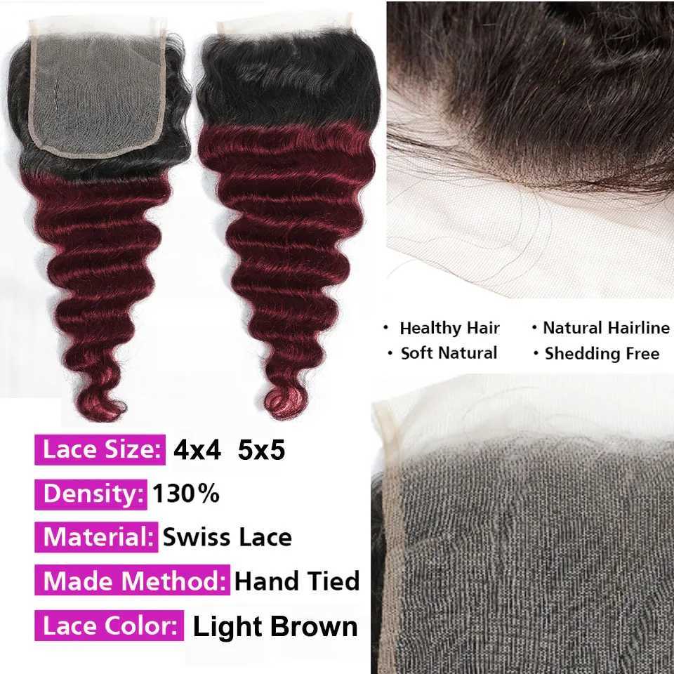 Ombre Bundles With Clo 4x4 6x6 T1b/99j Colored Loose Deep Wave Bundles With Clo Frontal Human Hair Bundles With FrontalXJ250120