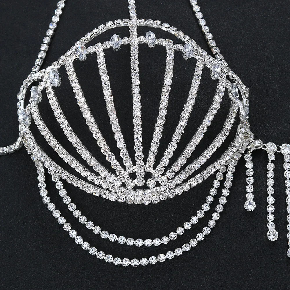 Fashion Bikinis Rhinestone Bra Chain Dress Chest Accessories Nightclub Clothing Festival Crystal Body Jewelry Top for Women 250121