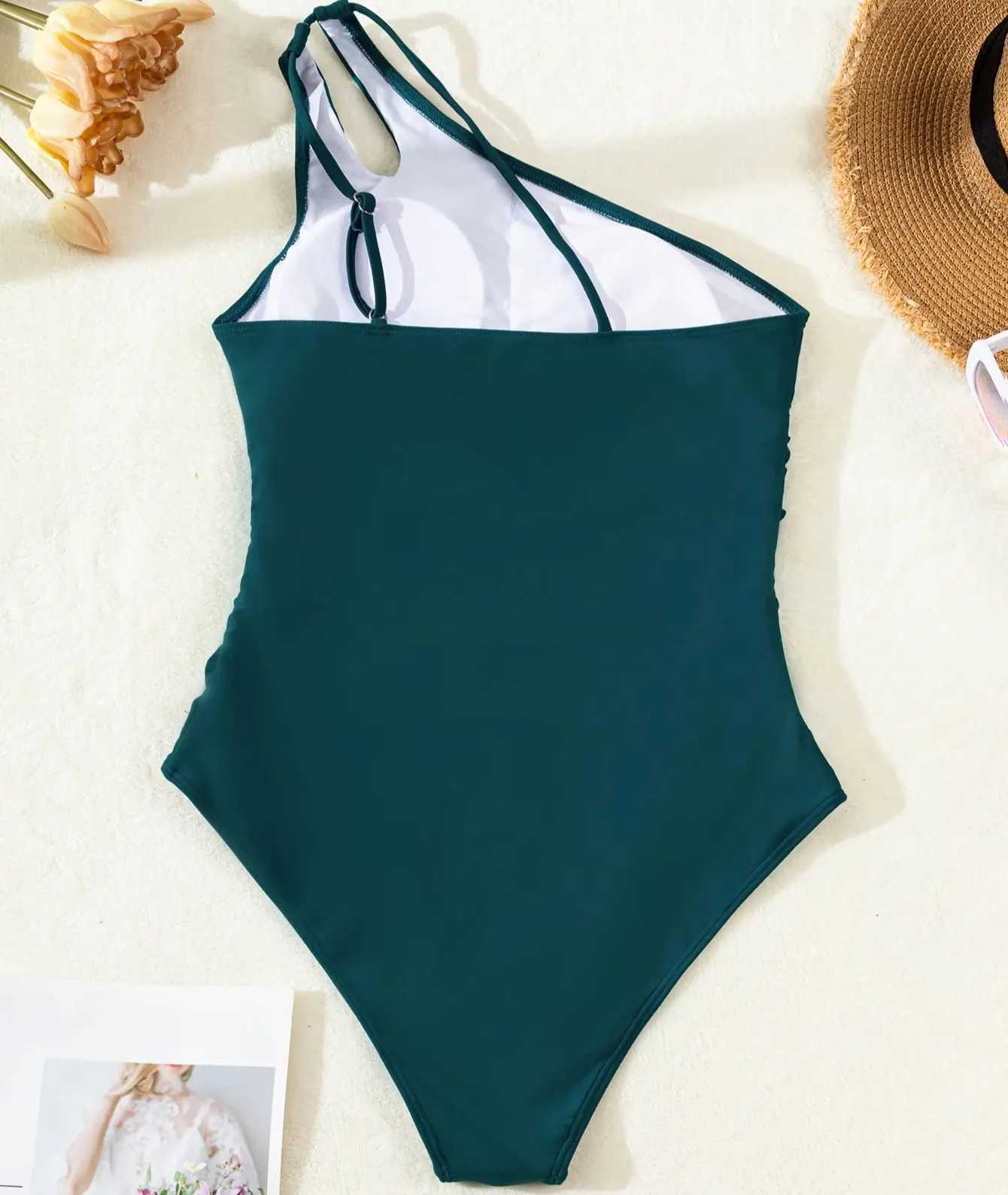 One Pieces Bikini Suit Strip Tie One Shoulder Beach Set Solider Color Swimming Wear Fe Sexy SwimwearXJ250120