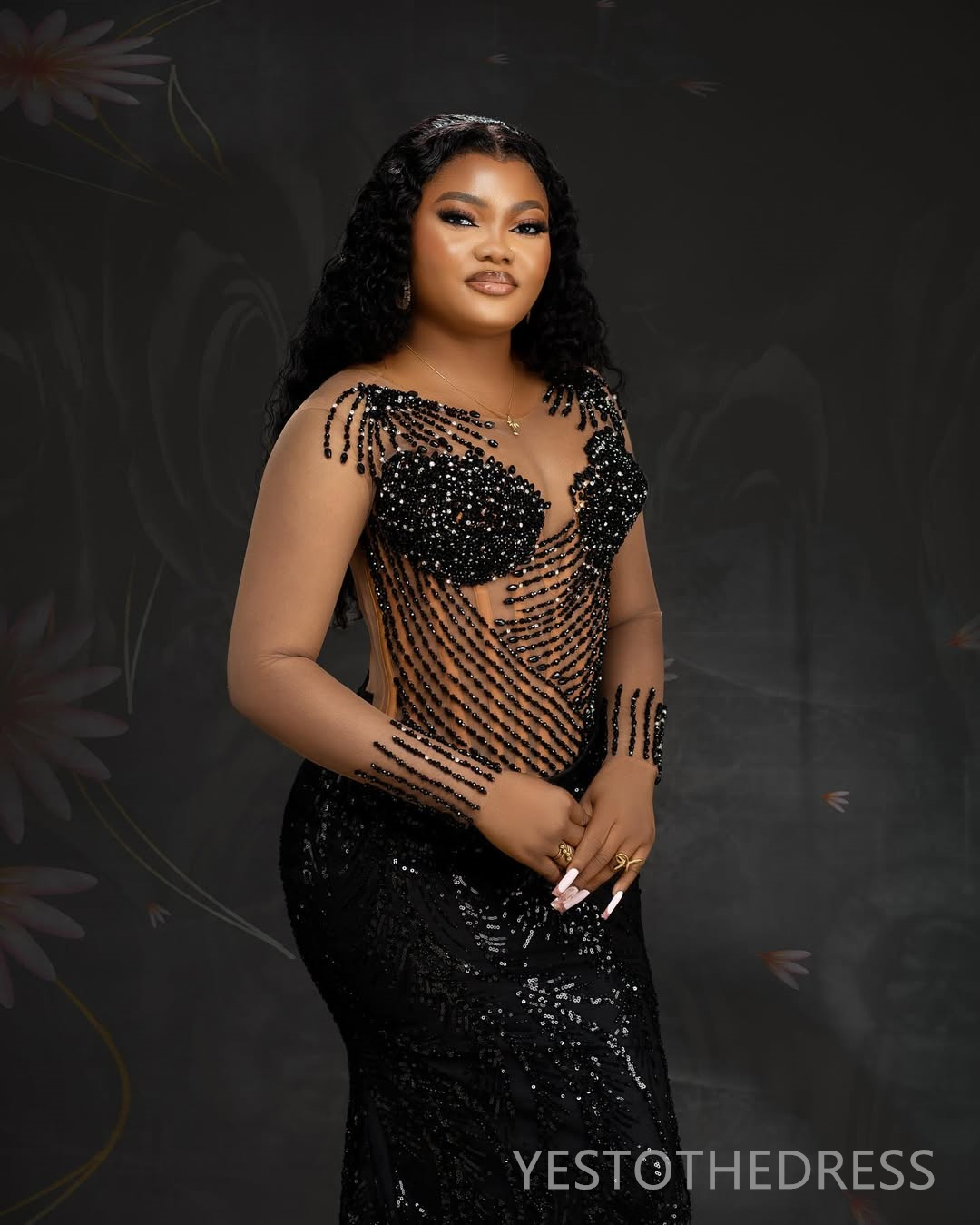 2025 Aso Ebi Black Prom Dresses Mermaid Evening Dresses Sheer Neck Long Sleeves Illusion Beaded Beading Tassel Birthday Party Dress Second Reception G