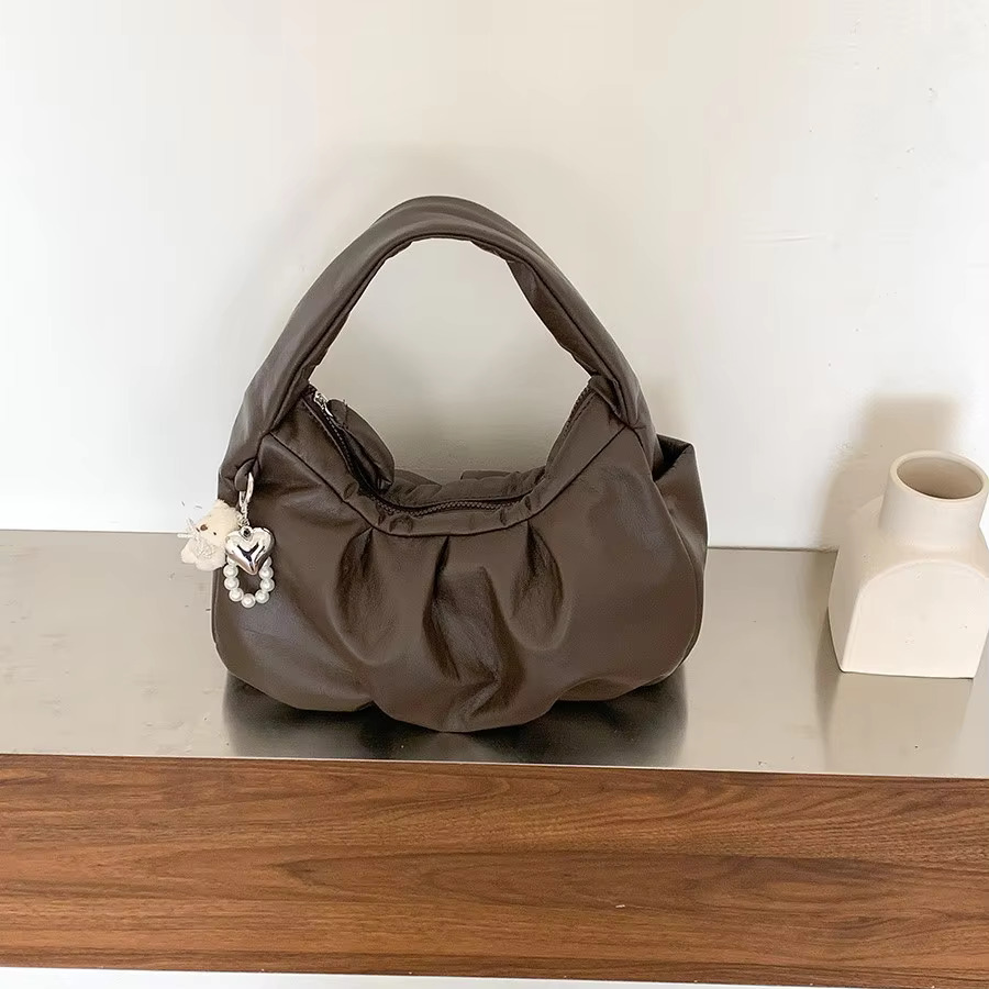 Soft PU Leather Purses and Handbags Half Moon Underarm for Women Fashion Pleated Shoulder Bag Cloud Dumpg Bags Tote NEW