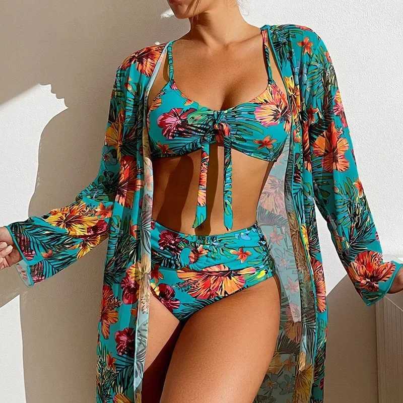 Sexy Women Beach Bikinis Three Pieces Bikini Set Cover Up Swimwear High Waisted Bikini Set Women Swimwear PrintXJ250120