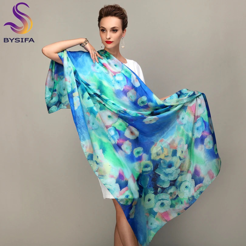 Winter Fashion Womens Scarf Mulberry Silk Scarves Shawl Female Long Silk Scarf Blue and Coffee 180*110cm 250120