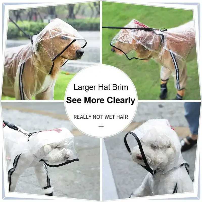 JBTP New Dog Raincoat Dog Hooded Slicker Poncho 4 Legs Dog Rain Jacket Reflective Stripe Transparent Water Resistant RaincoatXJ250121