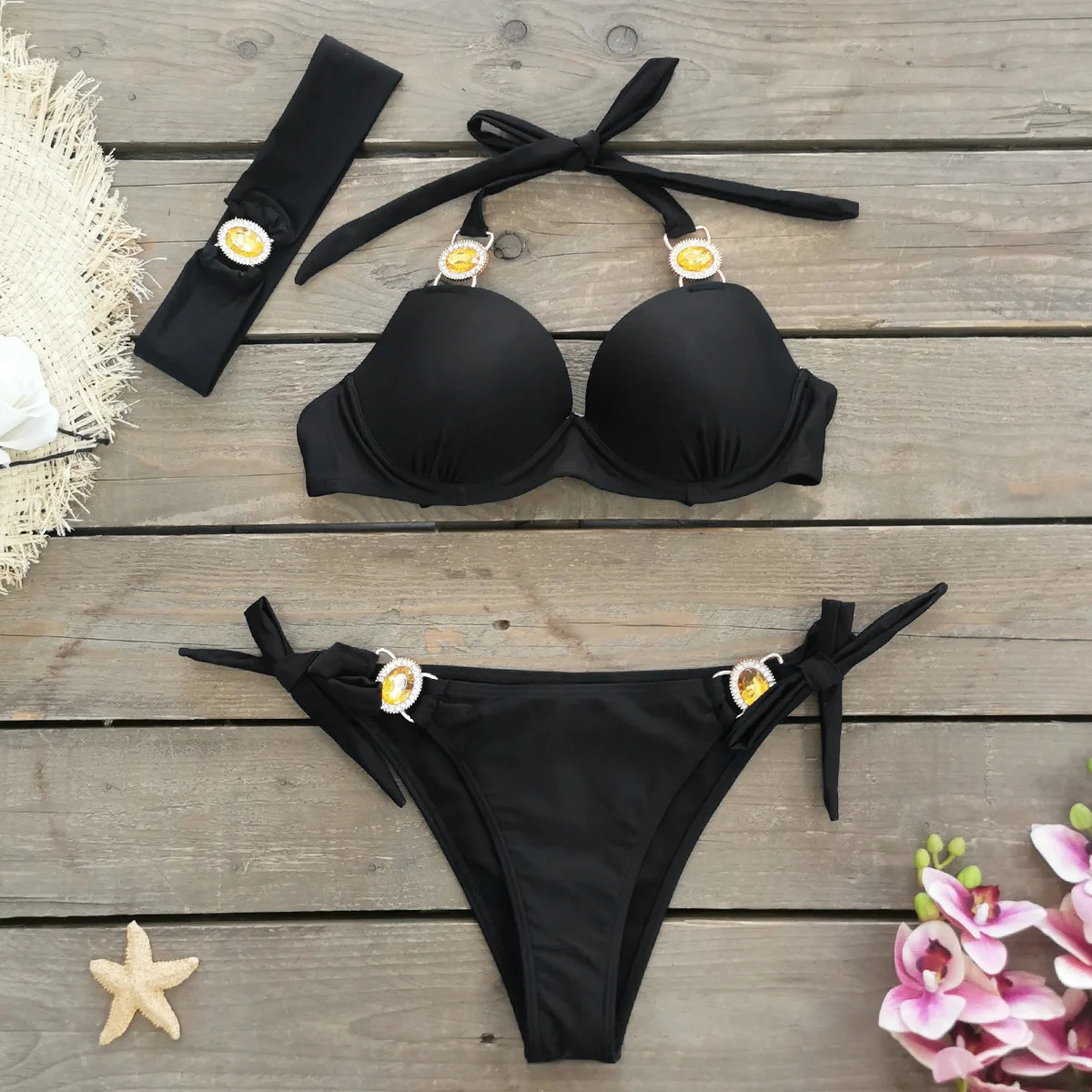 Diamonds Swimsuit Patchwork Halter Brazilian Bikini Set Swimwear for Women Two Piece Bathing Suits Summer Female 250109