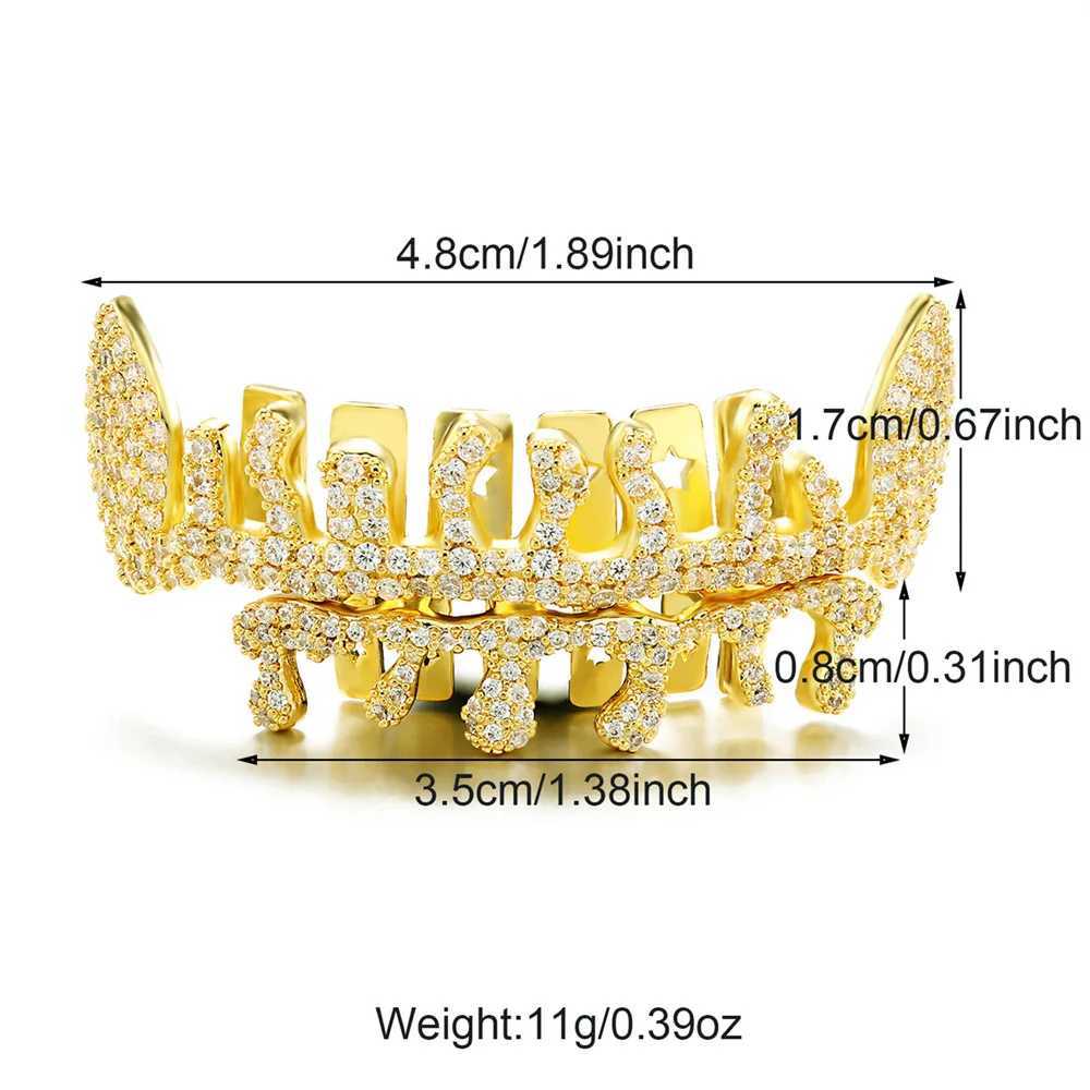 RACHELZ Hip Hop Water Drop Zircon Teeth Grillz Gold Silver Color Flame CZ Stone Tooth Caps For Women Men Body Jewelry CosplayXJ250114