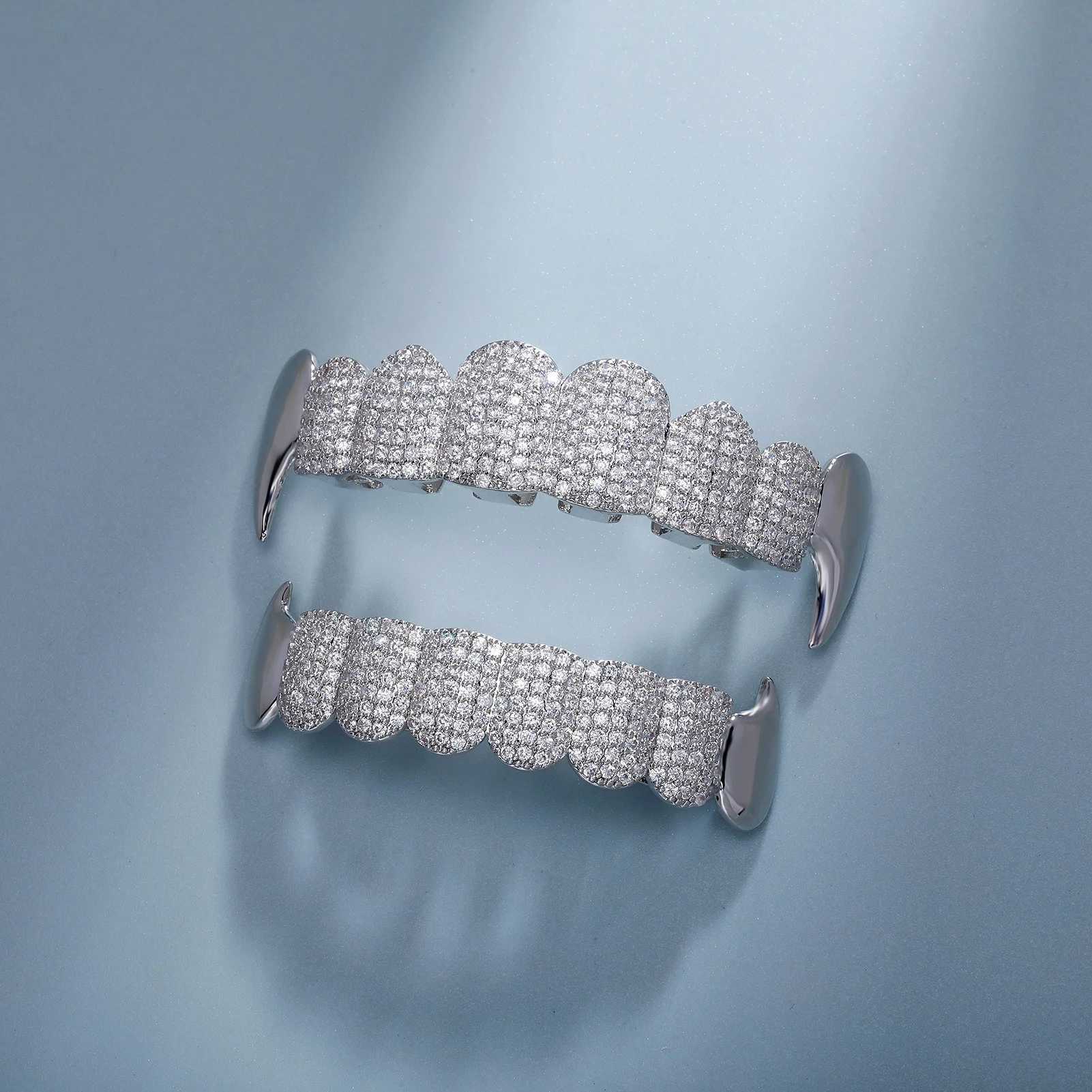 Punk Baguette Stone Hip Hop Teeth Grillz Top Bottom Grills Iced Out Cubic Zricon Teeth Caps Cosplay Party Rapper JewelryXJ250114