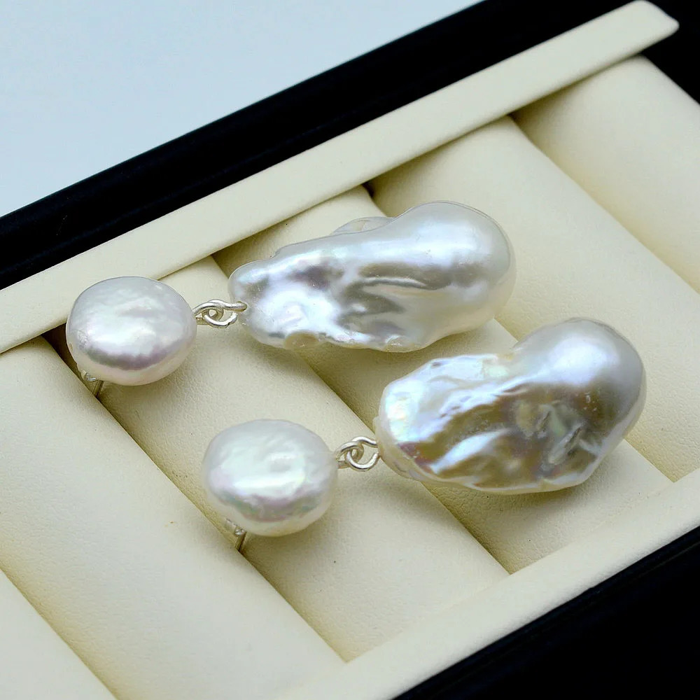 Womens Earrings White Oversized Natural Pearl n Earrings Baroque Pendant Double Beads Vintage Pearl Earrings 250120