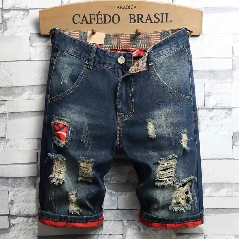 Fashion Mens Ripped Short Jeans Clothing Bermuda Summer 90% Cotton Shorts Breathable Denim Male Size 2838 241227