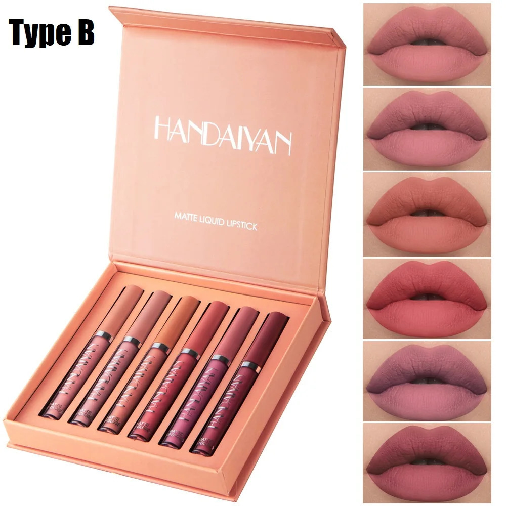 HANDAIYAN 6 Pcs/set Red Liquid Lipstick Velvet Matte Lip Gloss Nude Makeup Women Long Lasting Waterproof Beauty Cosmetics Tool 250108