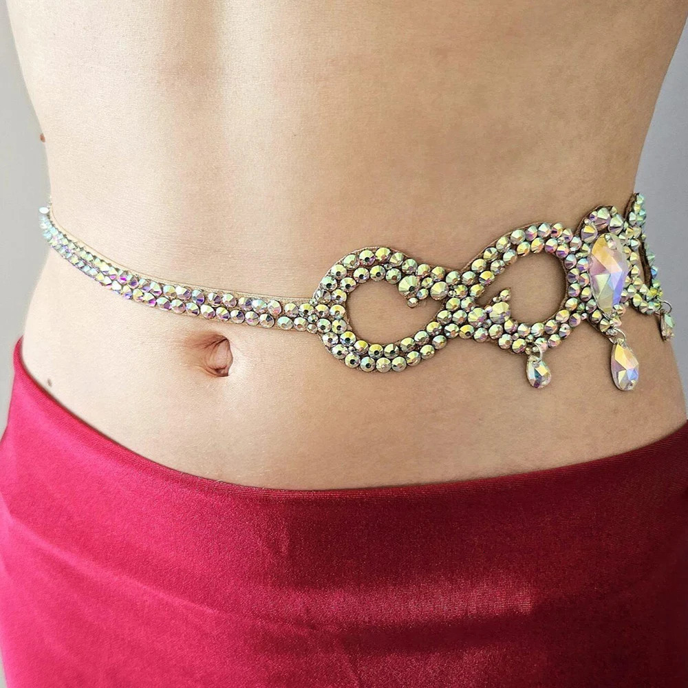 Stonefans Hollow Ballroom Belt Chain for Women Belly Dance Accessories Sexy Waist Water Drop Crystal Body Jewelry Dress Clothing 250117
