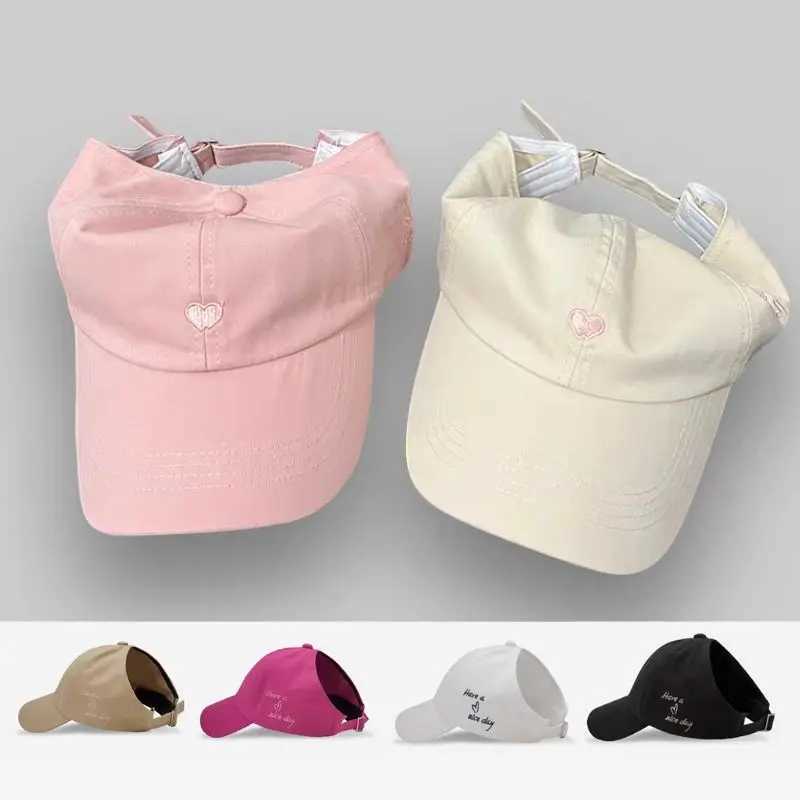 Children Girls Ponytail Baseball Caps Sun Hats Baseball Caps Adjustable Solid Color Love Heart Designs Peaked Caps Hat M250121
