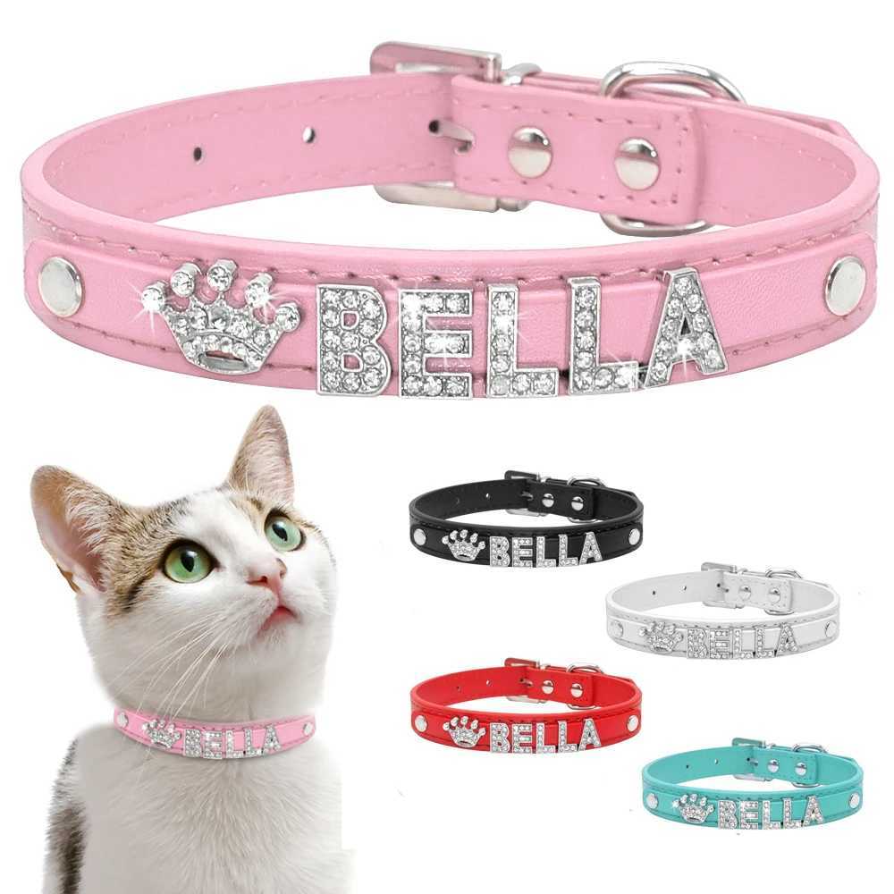Personalized Cat Collar Rhinestone Puppy Small Dogs Collars Custom for Chihuahua Yorkshire Free Name Charms Cat Accessories X250129