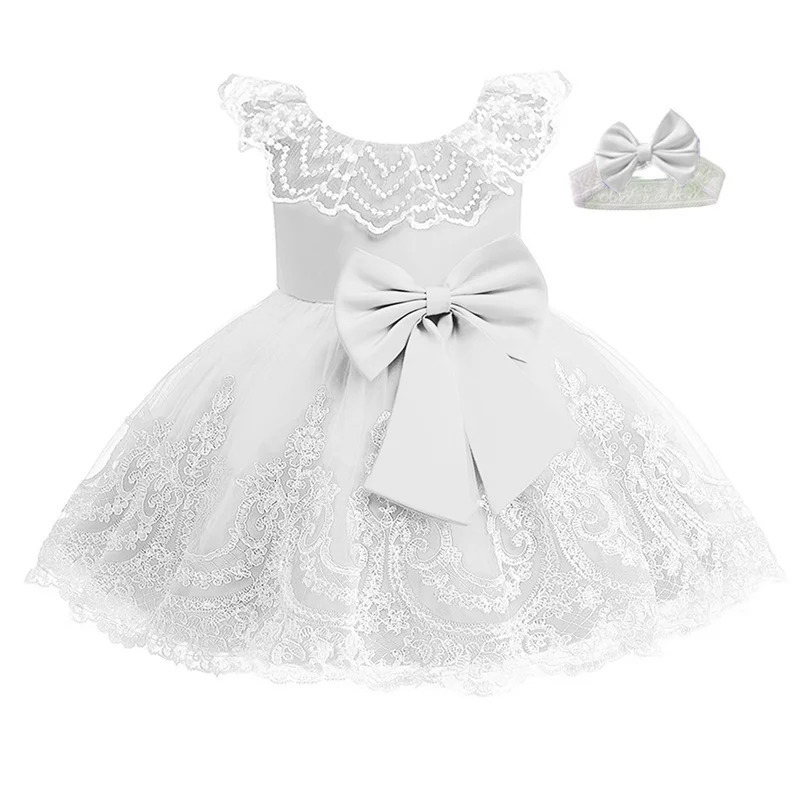 Baby Girls Lace Bow Baptism Dress born Princess Birthday Custume Sleeveless Tutu Toddler Christening Kids Dresses for 250117