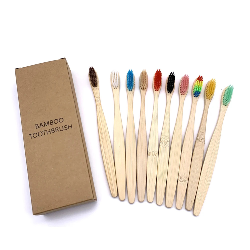 10PCS Biodegradable Bamboo Toothbrush Teeth Colorful Bristle Natural Tooth brush Dental Eco Bambou Toothbrushes 250115