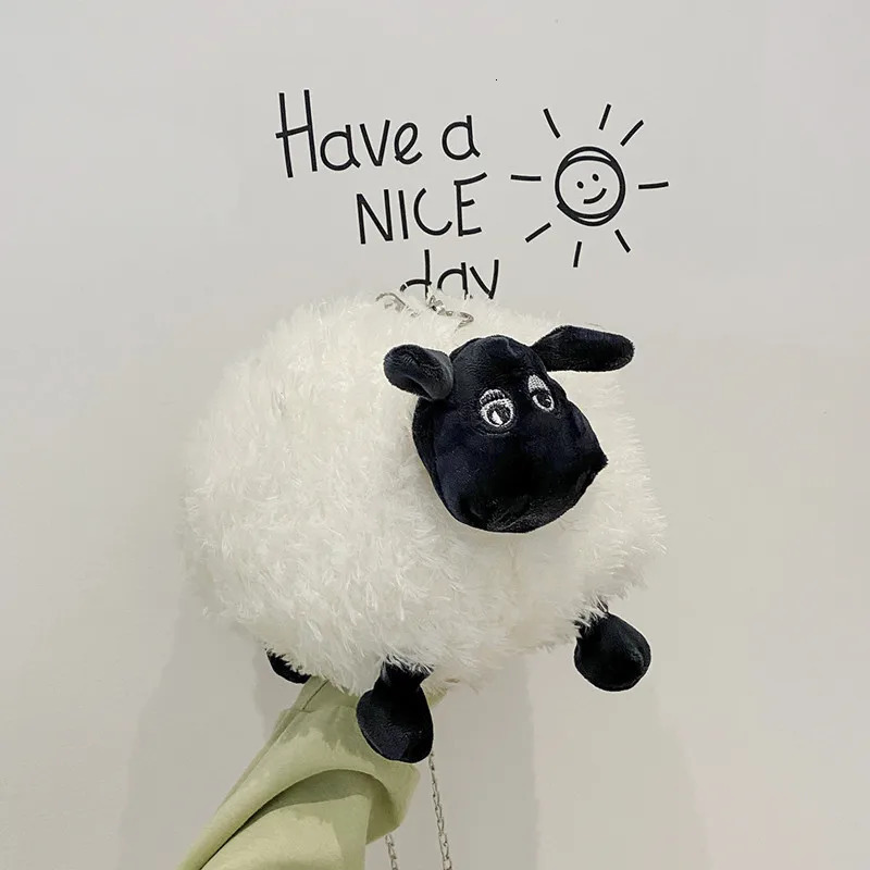 Cute fluffy soft sheepskin bag womens cartoon sling bag fluffy animal cross body bag shoulder bag fur soft stripe bag 250120