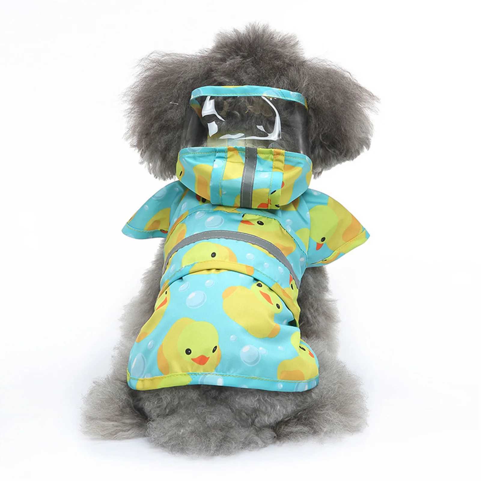 Pet Rain Jacket Duckling Pattern Waterproof Reflective Adjustable 4 Legs Hooded Dog Raincoat For Small And Medium DogsXJ250121