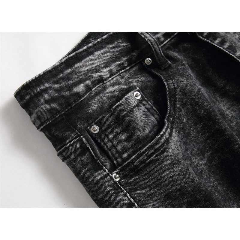 Slim Fit Elastic Black Cotton Embroidered Leather Label With Hole Star Fashion Mens Jeans X250129