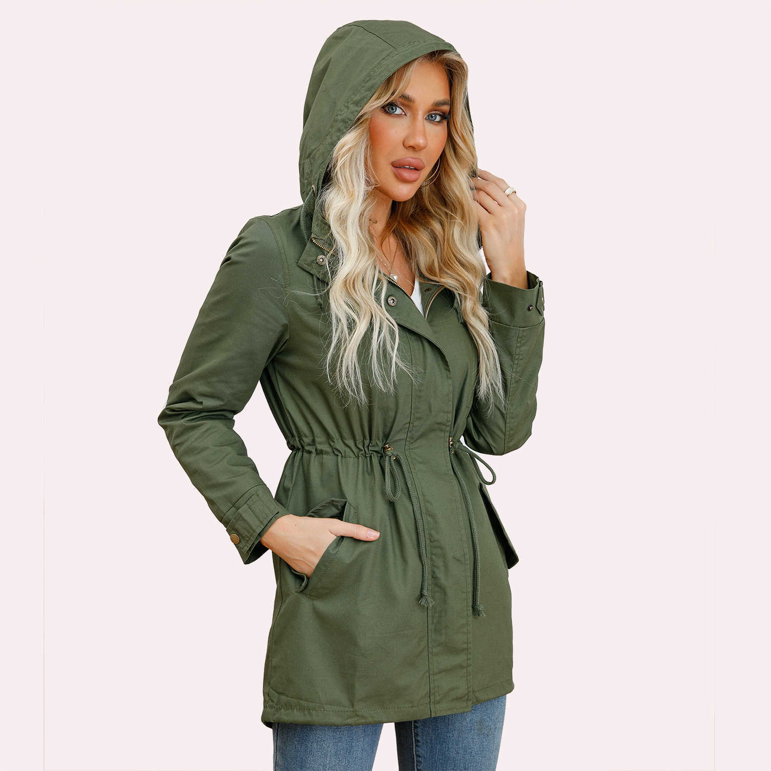 New Cotton Hooded Windbreaker Womens Spring Autumn Coat Large Loose Solid Color Dress Womens Dress Womens Leather Womens Jacket 241209