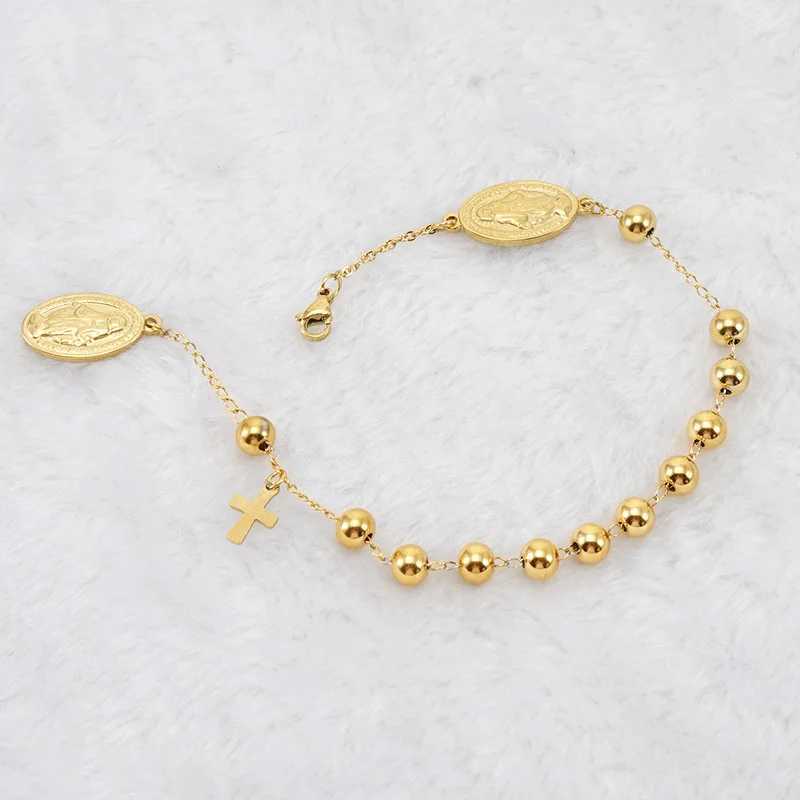 Fashion Stainless Steel Virgin Mary Beaded Religious Bracelet for Men Wen Daily Wear Hand Jewelry X250129