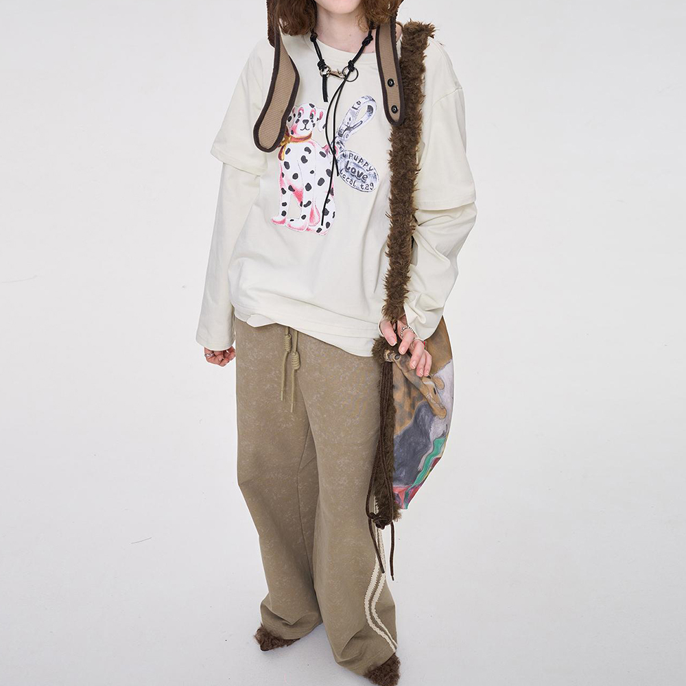 Fashion Double Sided Tote Cute Dog Shoulder Bag Warm Soft Plush Crossbody for Women Drawstring Backpack Shopper Bags