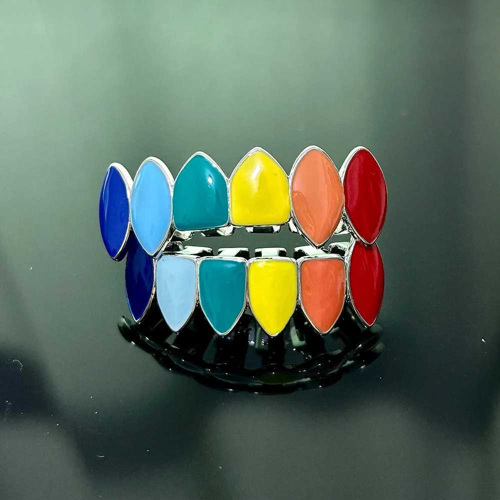 RACHELZ Hip Hop 6/6 Rainbow Color Teeth Grillz Braces Exaggerate Glossy Tooth Caps For Women Men Jewelry Party GiftXJ250114