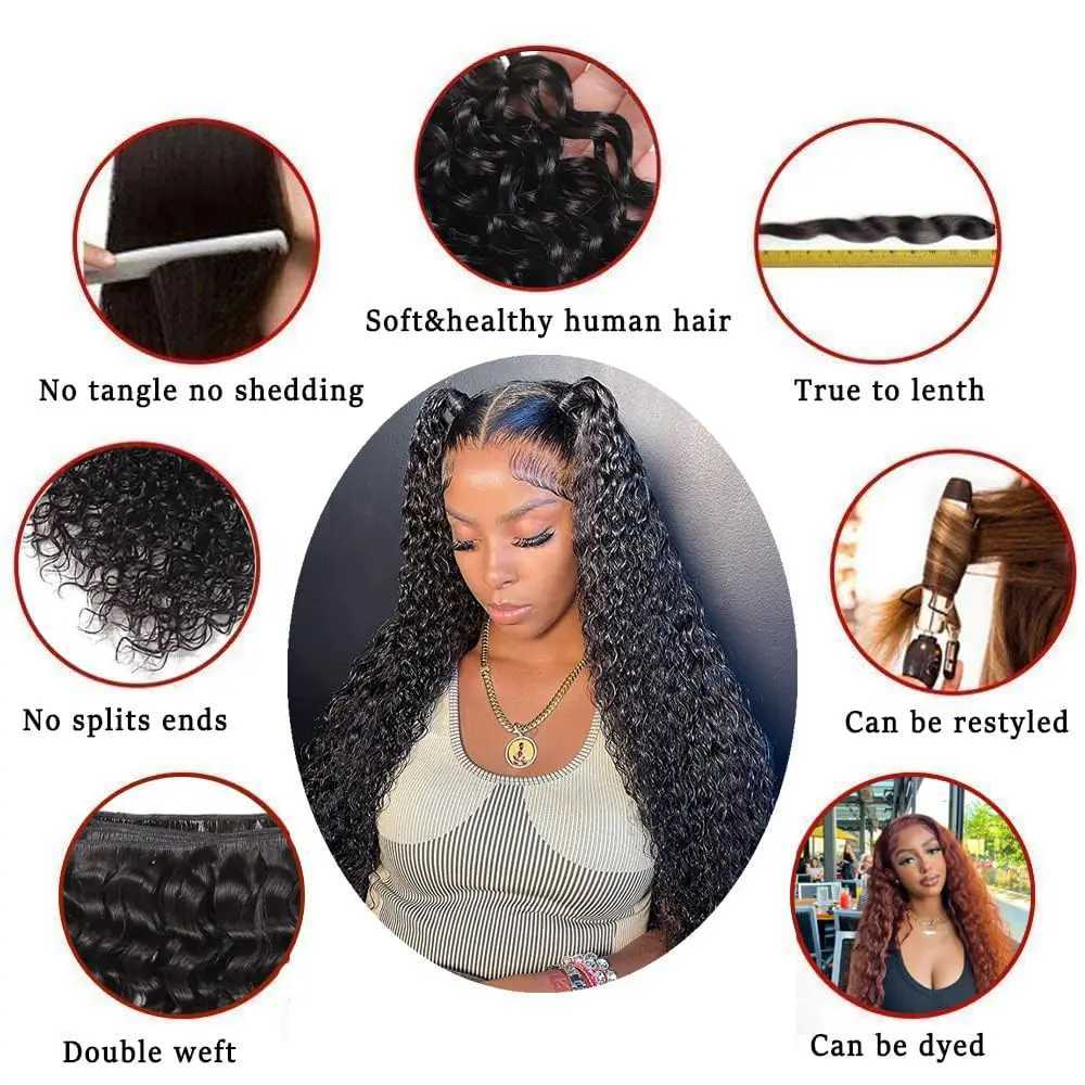 Deep Wave Human Hair Bundles with Clo 100% Unprocessed Virgin Human Hair 3 Bundles With Transparent Lace Frontal Natural 1BXJ250120