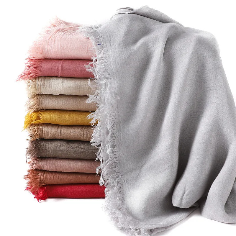 Big Size Plain Fringe 100% Cotton Viscose Hijab Scarf High Quality Wraps and Shawls Pashmina Musulman Headband Islamic Turban 250121