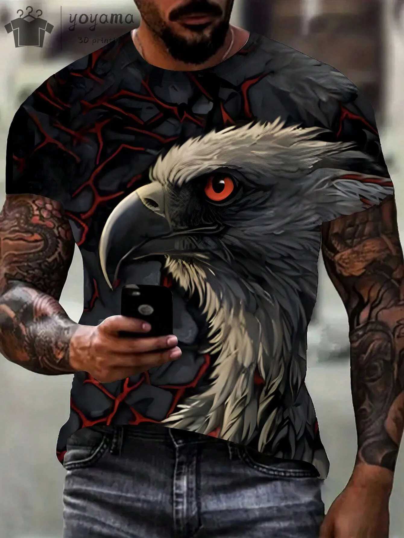 Mens T Shirts Vintage Animal Eagle 3d Printed Casual Short Sleeve Tee Shirt Fashion Outfits Streetwear O Neck Oversized TopsXJ250117