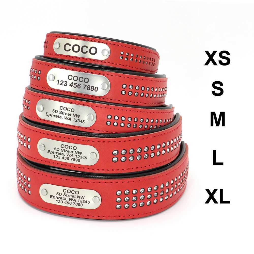 Personalized Dog Collar Bling Rhinestone Leather Pet Collars For Small Medium Large Dogs Engraved Pet ID Nameplate Necklace X250129