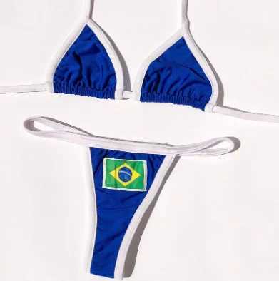 3 Colour Embroidery Brasil Flag Contrast Split Bikini Set Women Swimwear Patchwork Swimsuit Hottie Outfit Summer BeachwearXJ250120