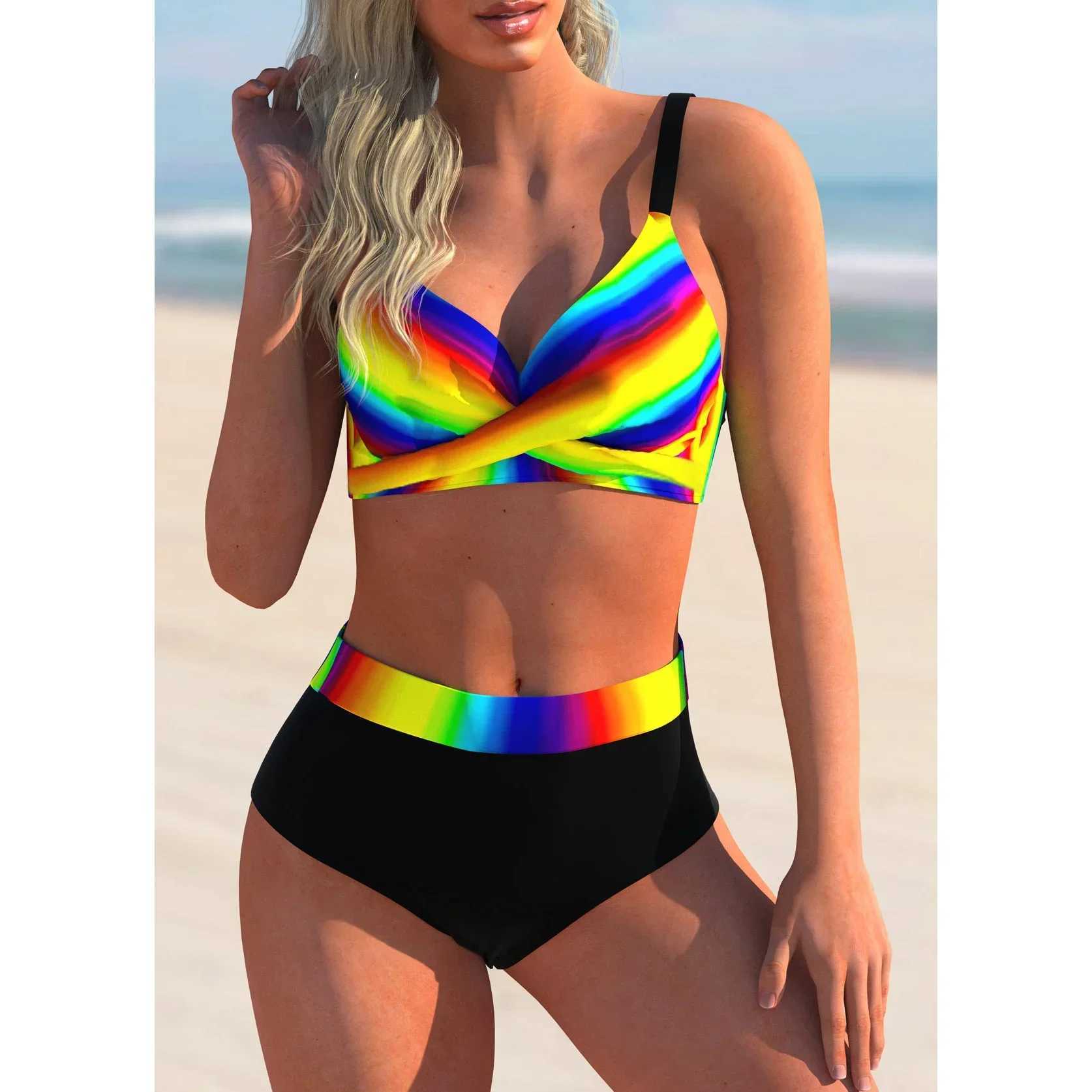New Womens Bikini Two-piece Swimsuit 3D Blue and Black Wave Print Tank Top Holiday Fashion Beach Outfit S-5XLXJ250120