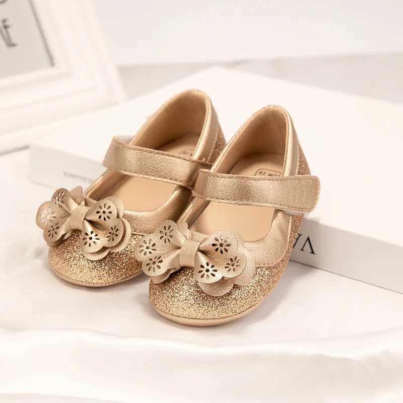 New Baby Girl Shoes Flower Gold Sparkling Bowknot Toddler Rubber Sole Anti-slip First Walkers Infant Newborn Baby Princess shoes X250129
