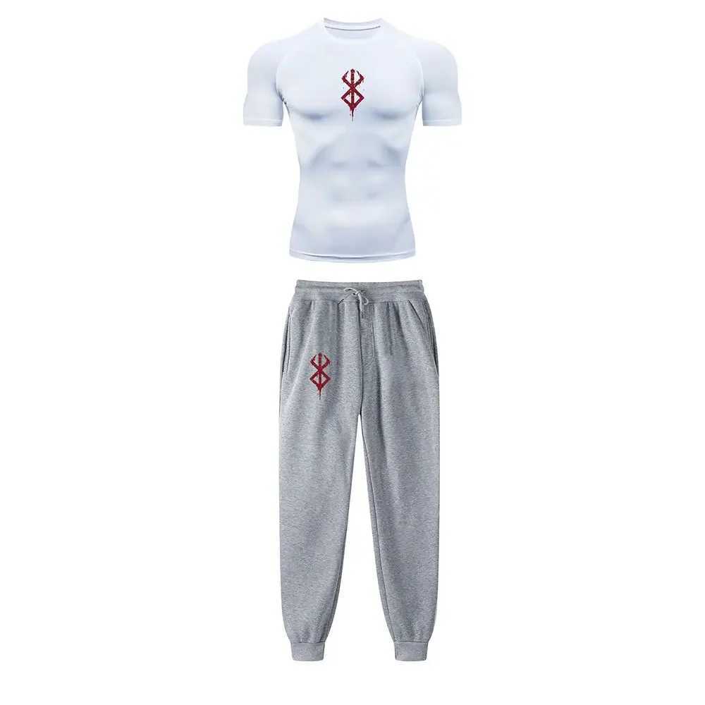 Anime Compression Set Berserk Guts Print Performance GYM Set Mens Athletic Workout Quick Dry Shirts+Sweatpants Unisex Sportwear X250129