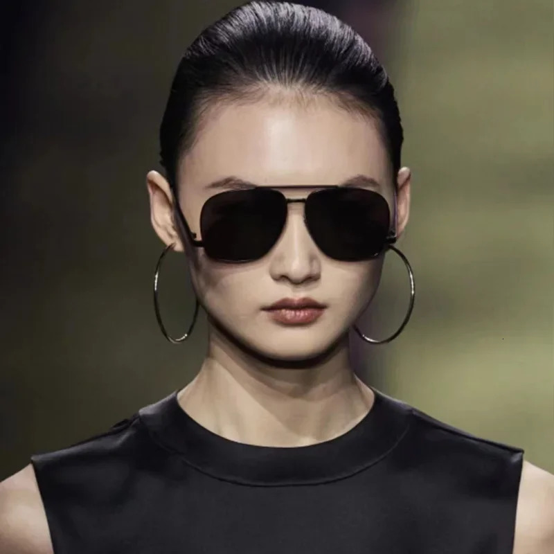 Arrive Womens High Street Sliver Pilot Sunglasses INS Fashion Double Bridge Sunnies Female Classic Alloy Solar Glasses 250117
