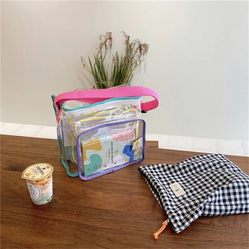 ns Korean Style Color Matching Transparent Bag Street S Outdoor Snacks Toys Going Out Shoulder Swimming Backpack Beach Bag 250121