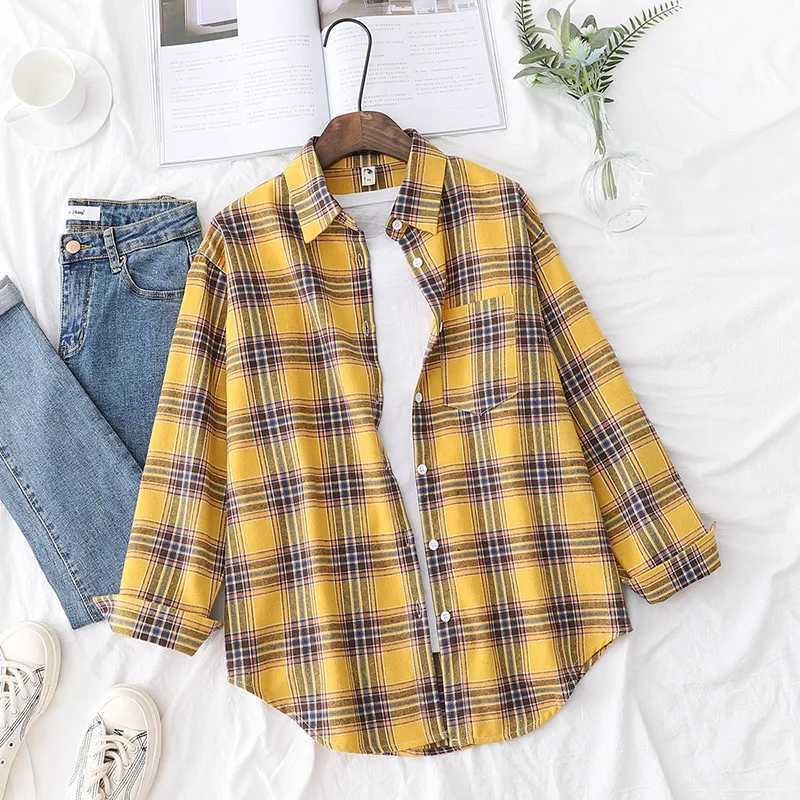Brand Womens Flannel Plaid Shirts New Ladies Tops Exquisite Designer Style Loose Blouses Casual Cotton Long Sleeve Blouse M250121