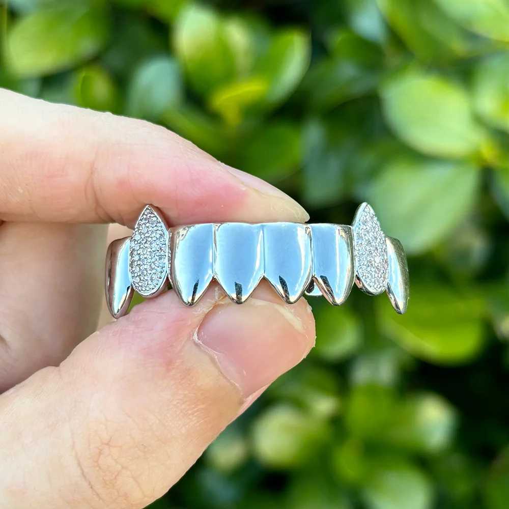 RACHELZ Fashion Glossy 8/8 Zircon Teeth Grillz Fangs Hip Hop CZ Stone Tooth Caps For Women Men Jewelry Halloween GiftXJ250114